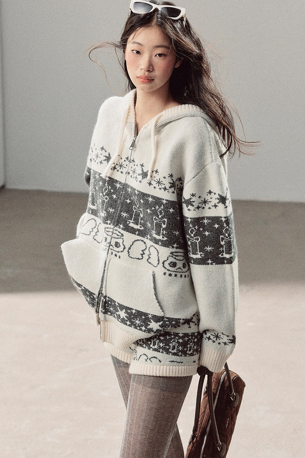 Fair Isle Jacquard Knit Jacket and Shorts Set-Up