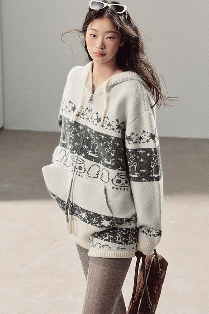 Fair Isle Jacquard Knit Jacket and Shorts Set-Up