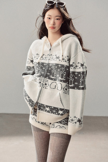 Fair Isle Jacquard Knit Jacket and Shorts Set-Up