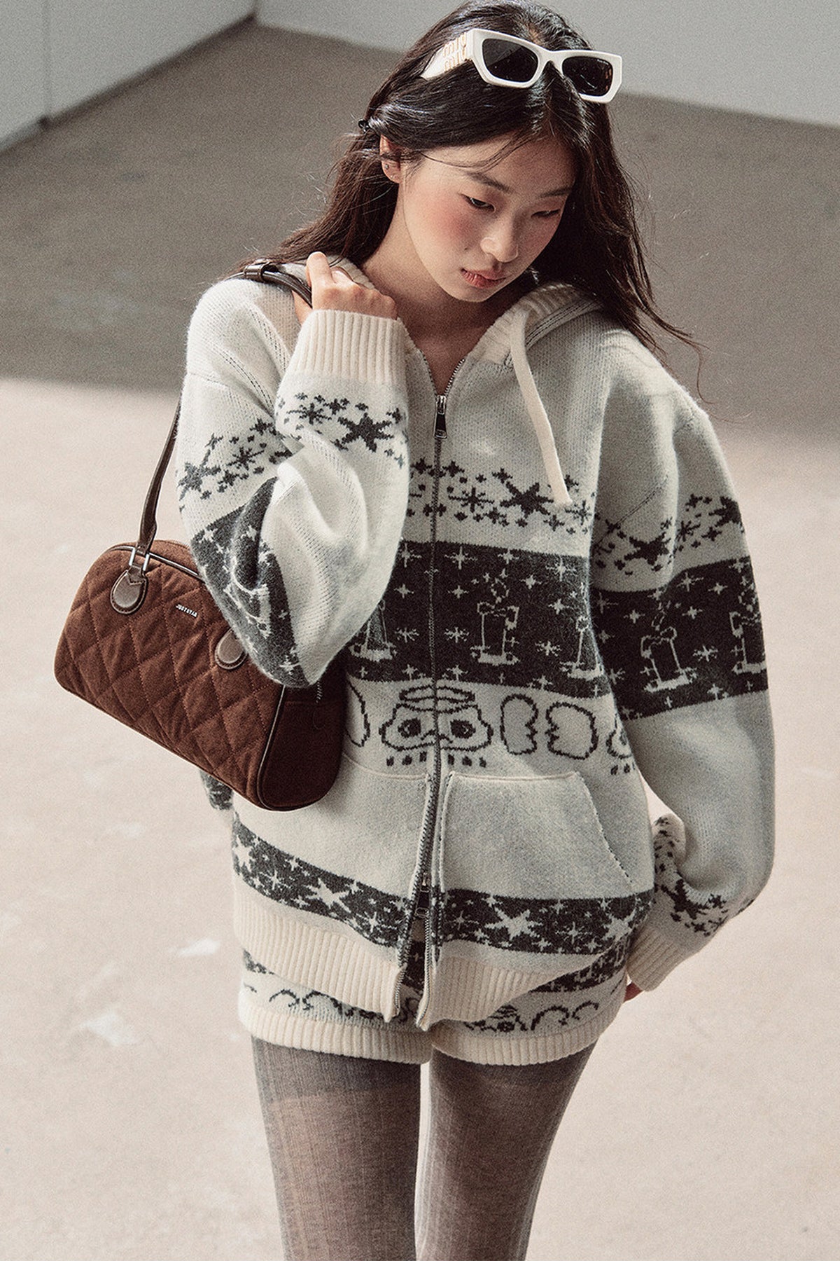 Fair Isle Jacquard Knit Jacket and Shorts Set-Up