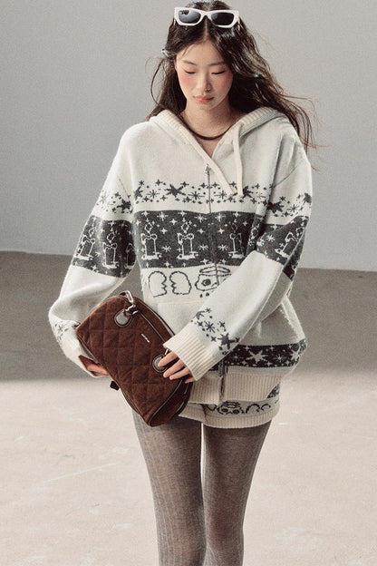 Fair Isle Jacquard Knit Jacket and Shorts Set-Up