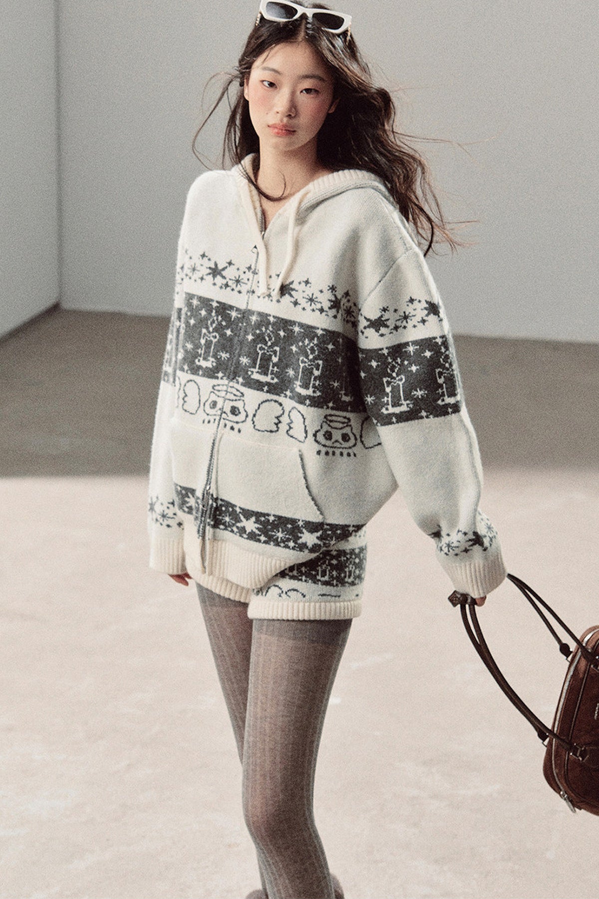 Fair Isle Jacquard Knit Jacket and Shorts Set-Up