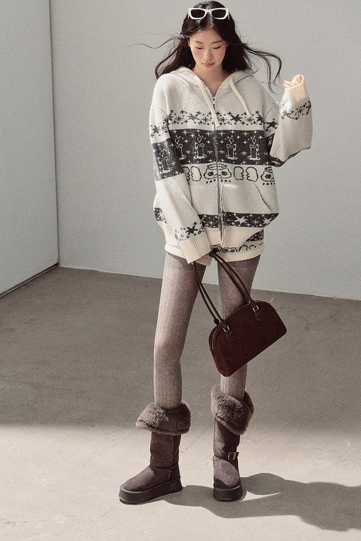 Fair Isle Jacquard Knit Jacket and Shorts Set-Up