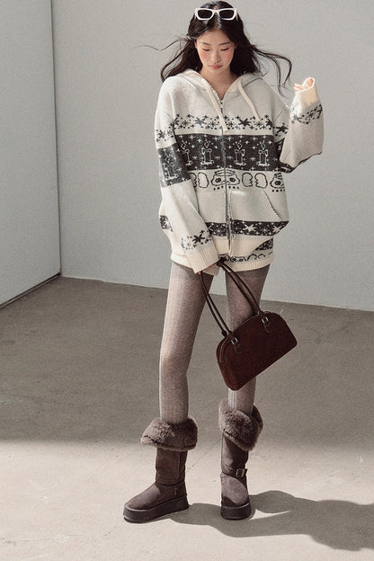 Fair Isle Jacquard Knit Jacket and Shorts Set-Up