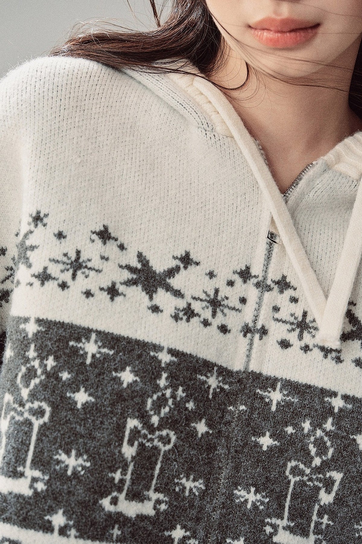 Fair Isle Jacquard Knit Jacket and Shorts Set-Up