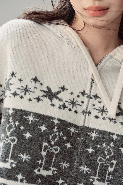 Fair Isle Jacquard Knit Jacket and Shorts Set-Up