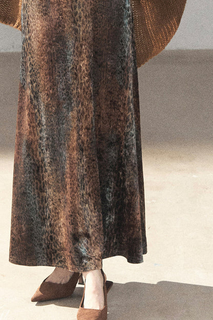 Leopard Print Velvet Strap Long Dress