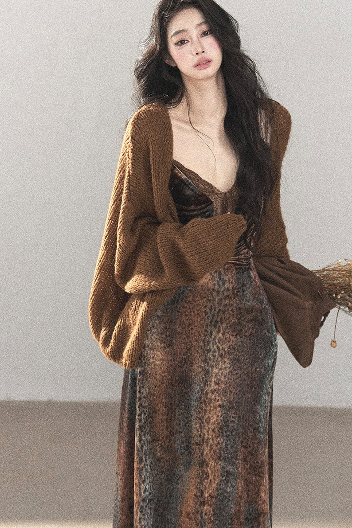 Leopard Print Velvet Strap Long Dress