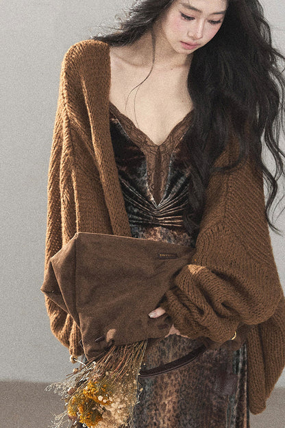 Leopard Print Velvet Strap Long Dress