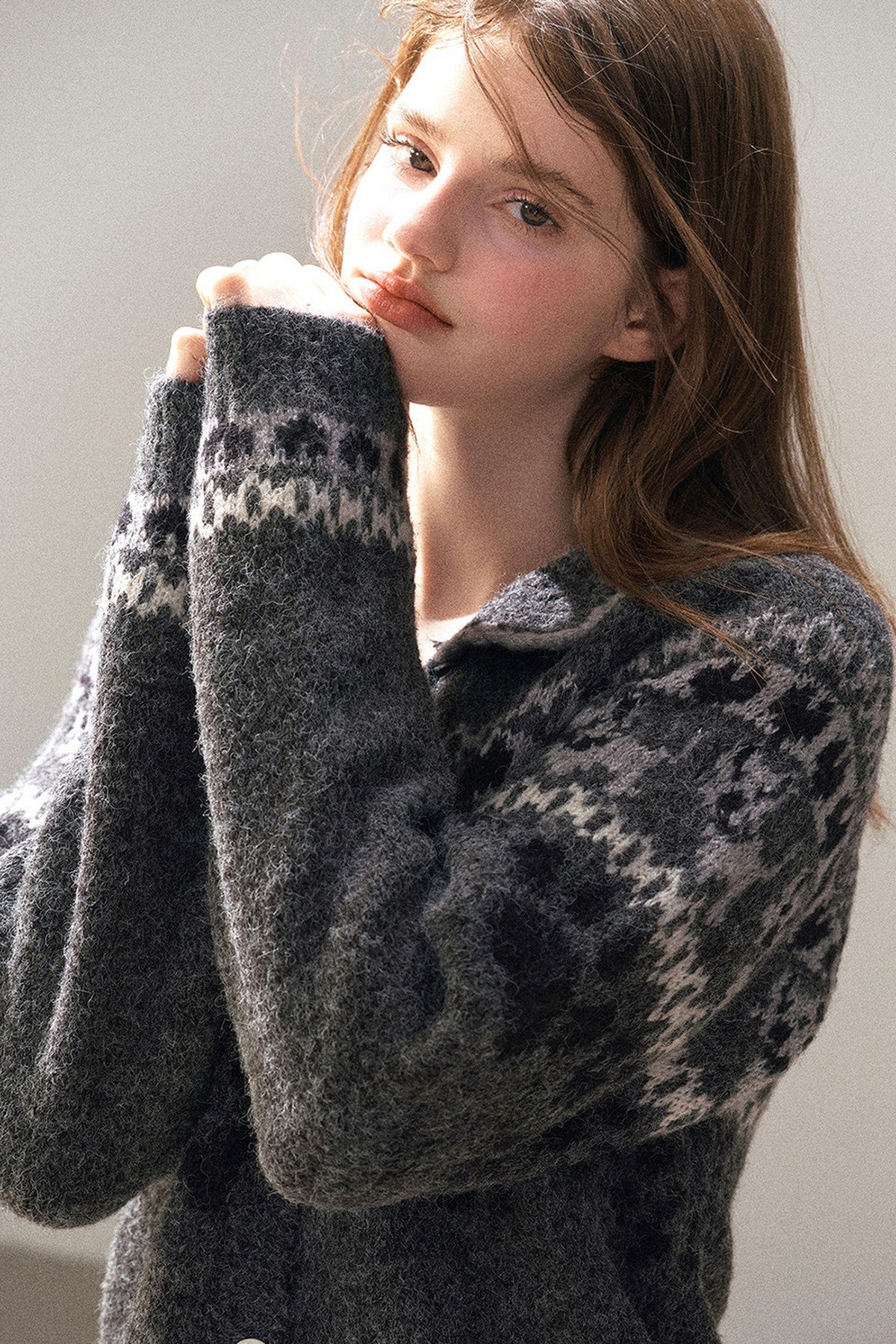 Fair Isle Knit Wool Cardigan and Skirt Set-Up
