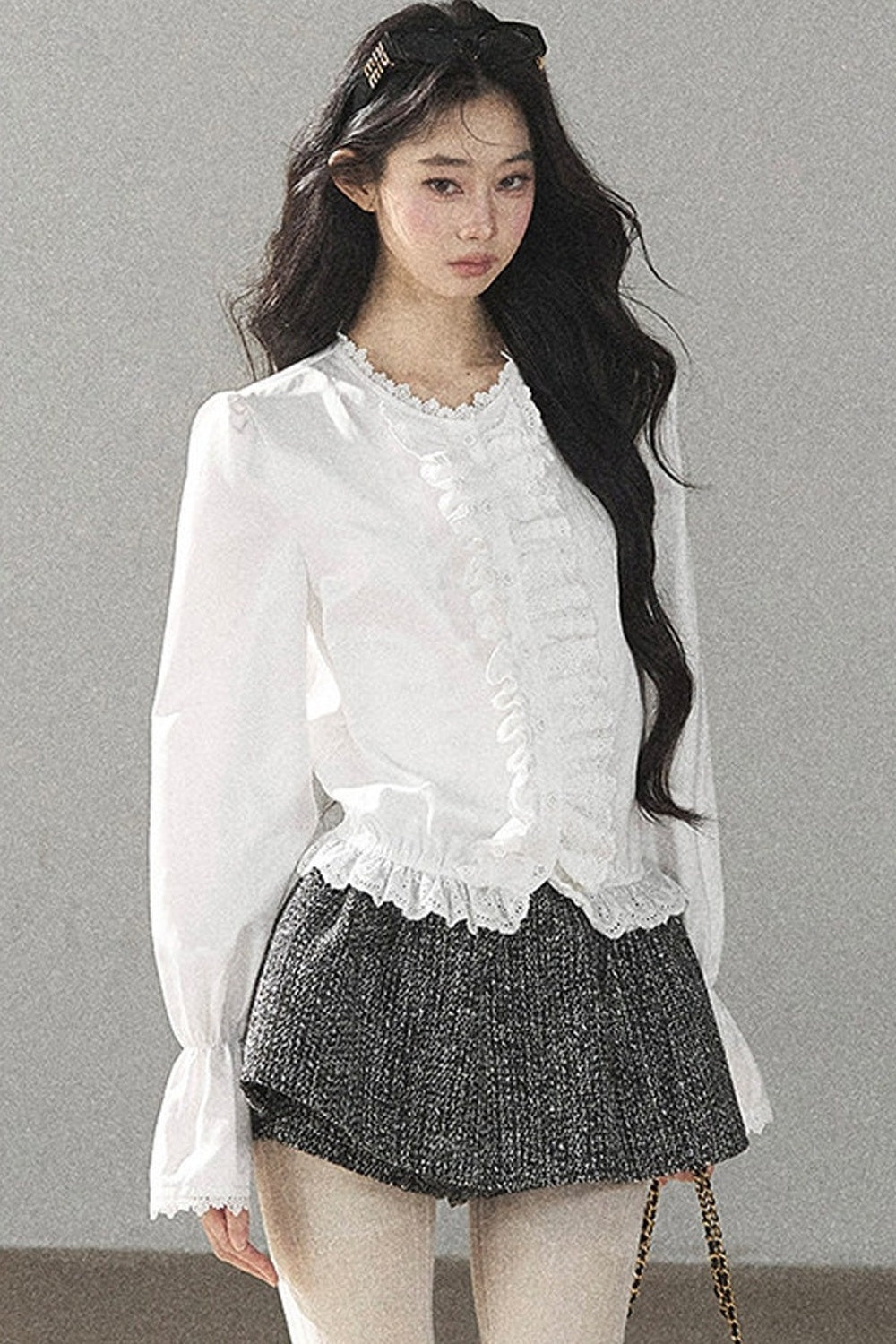 Black White Tweed Jacket With Skirt and Top Set-Up