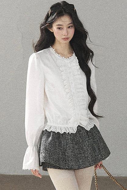 Black White Tweed Jacket With Skirt and Top Set-Up