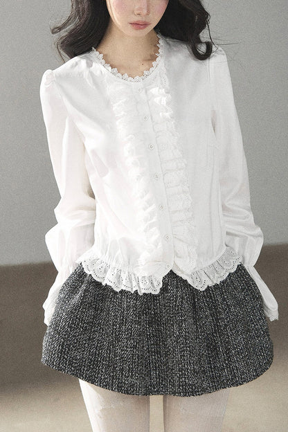 Black White Tweed Jacket With Skirt and Top Set-Up