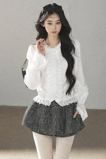 Black White Tweed Jacket With Skirt and Top Set-Up