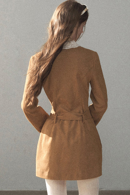 Faux Suede Lace Collar Short Dress