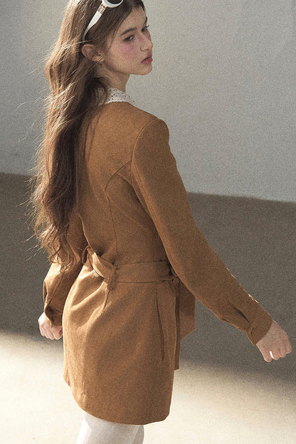 Faux Suede Lace Collar Short Dress