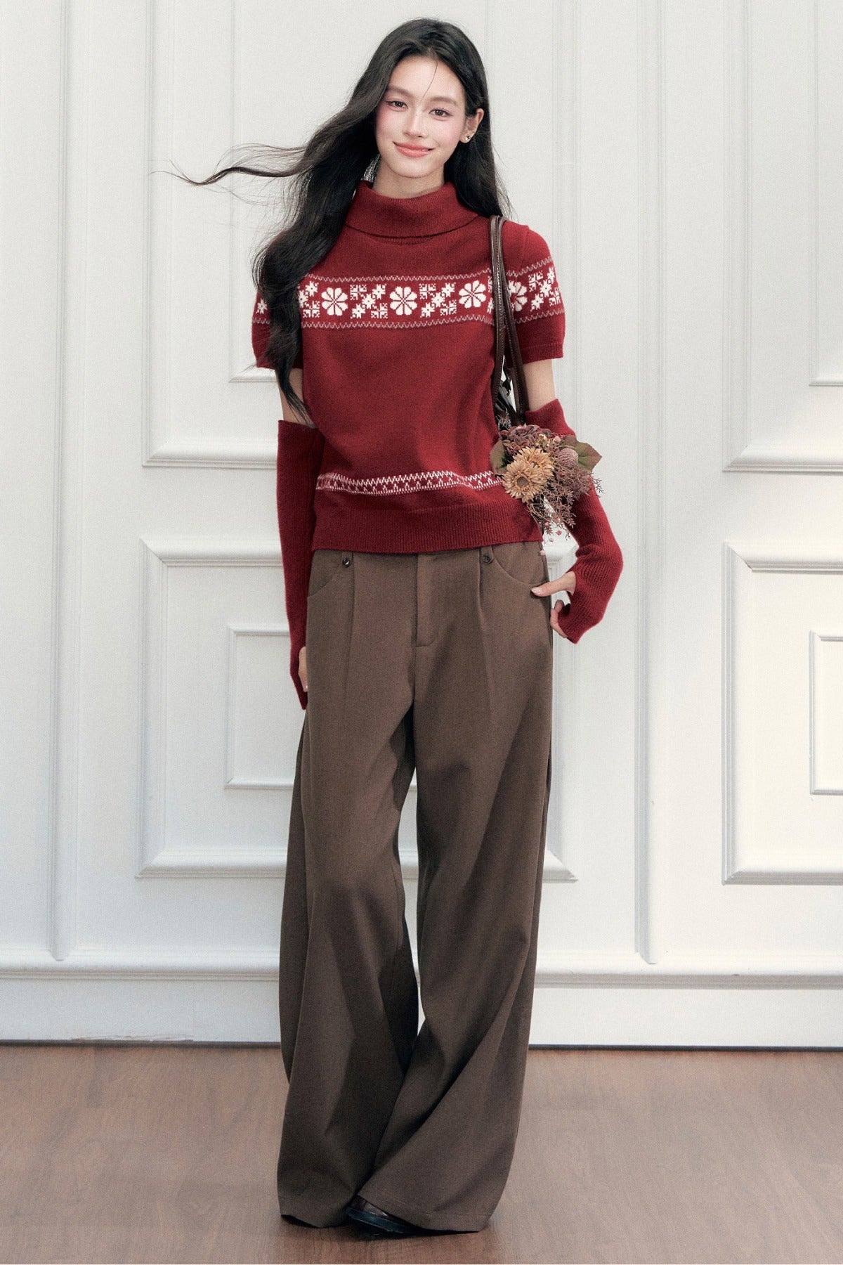 Vintage Fair Isle Jacquard Short-Sleeve Knit Top