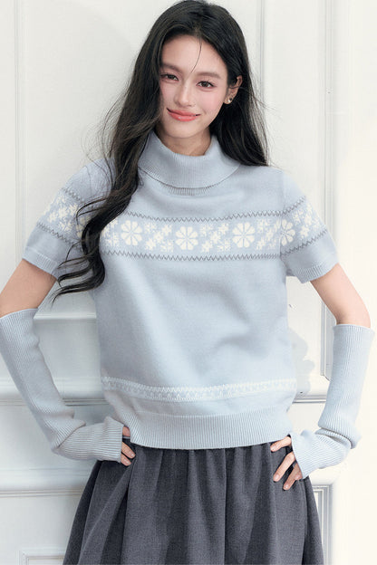 Vintage Fair Isle Jacquard Short-Sleeve Knit Top