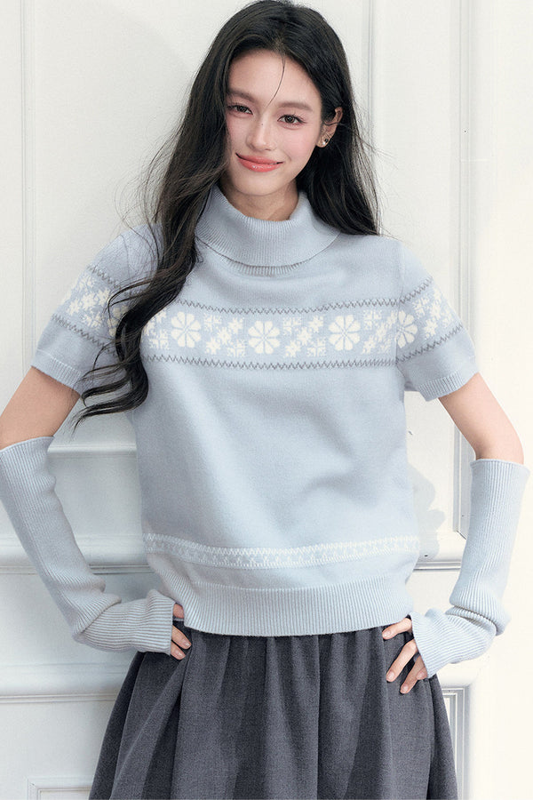 Vintage Fair Isle Jacquard Short-Sleeve Knit Top