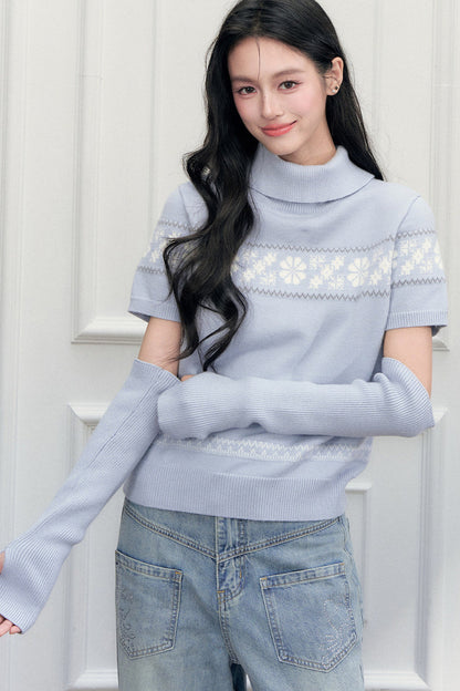 Vintage Fair Isle Jacquard Short-Sleeve Knit Top