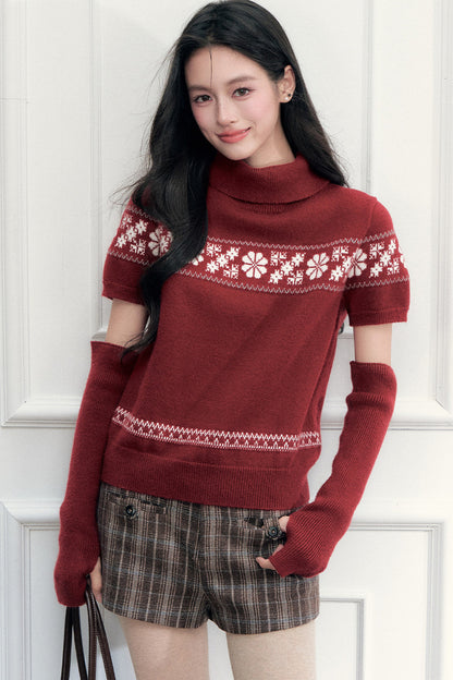 Vintage Fair Isle Jacquard Short-Sleeve Knit Top