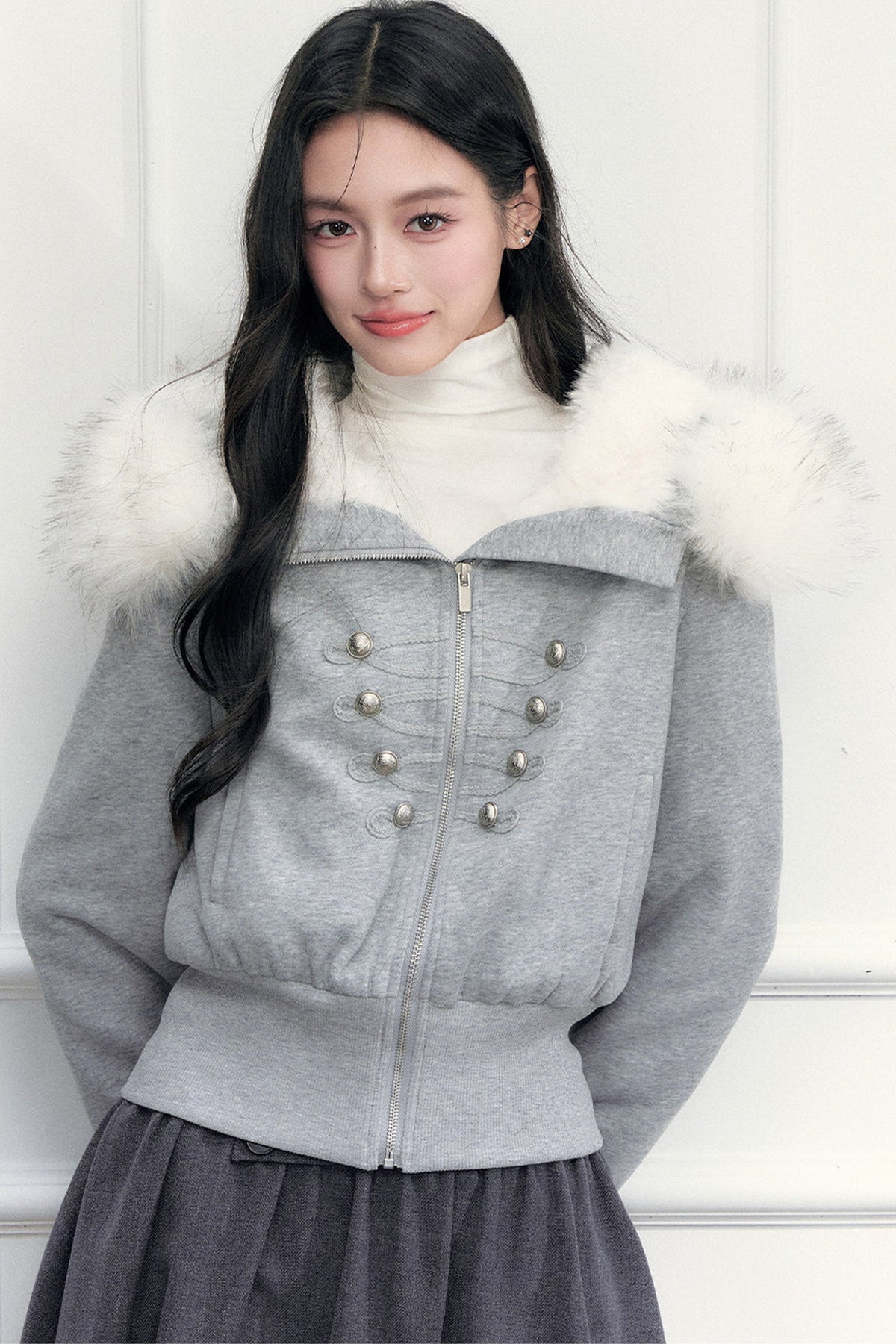 Large Fur Collar Hooded Fleece Jacket
