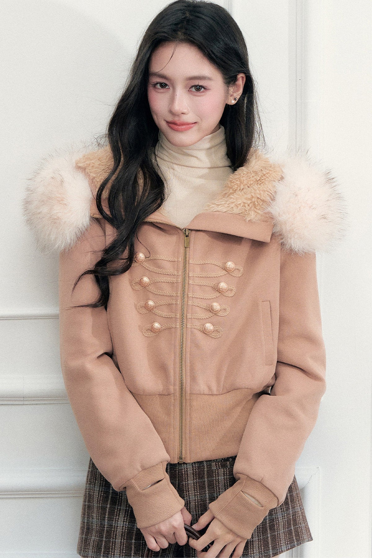 Large Fur Collar Hooded Fleece Jacket