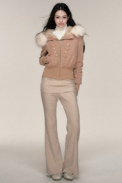 Large Fur Collar Hooded Fleece Jacket