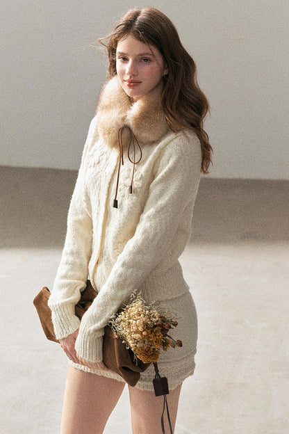 French Mercerized Wool Crochet Floral Cardigan and Skirt Set-Up