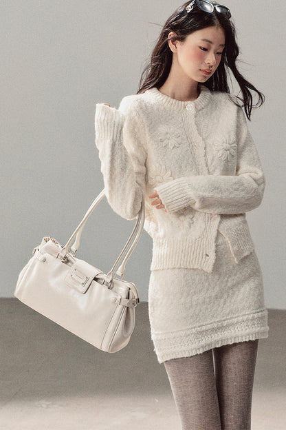 French Mercerized Wool Crochet Floral Cardigan and Skirt Set-Up