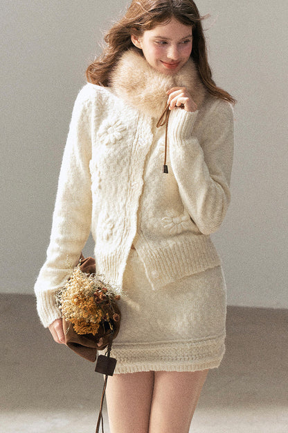 French Mercerized Wool Crochet Floral Cardigan and Skirt Set-Up