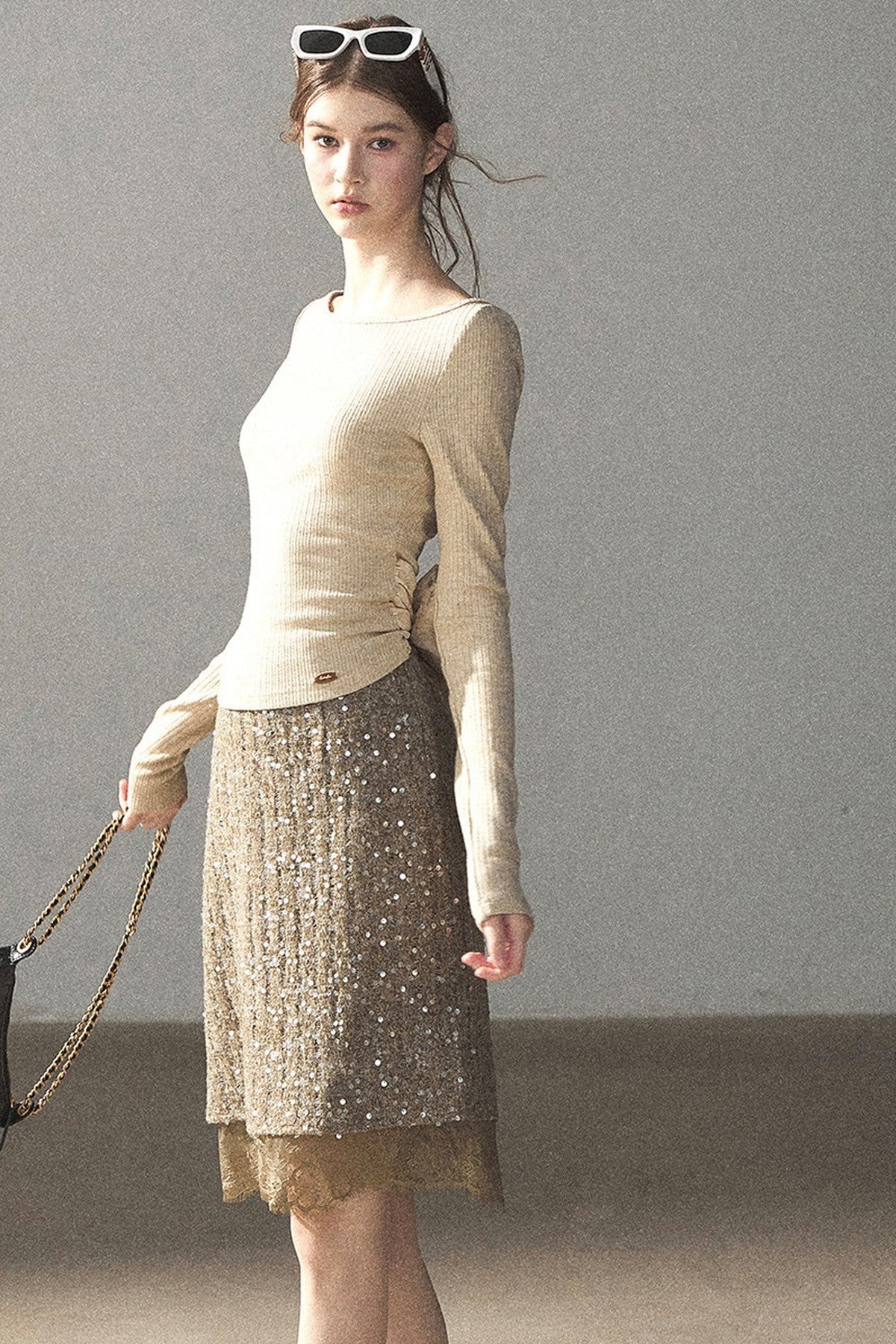 Straight Cut Sequin Lace Skirt