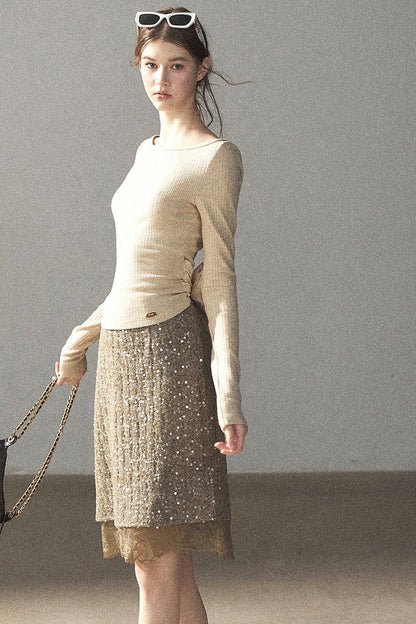 Straight Cut Sequin Lace Skirt