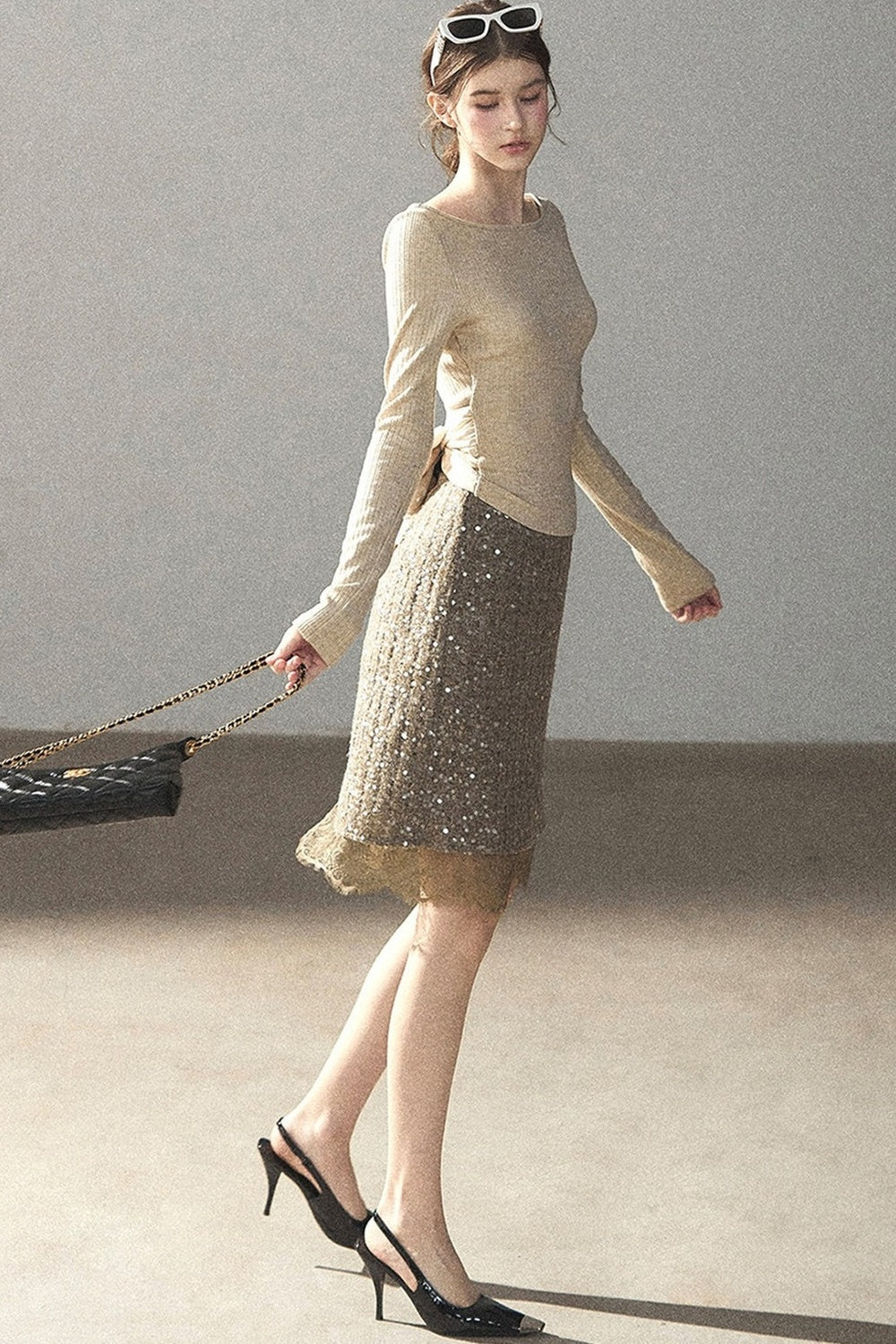 Straight Cut Sequin Lace Skirt