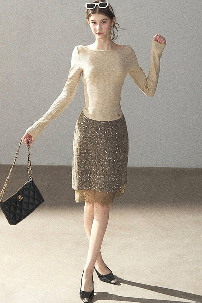 Straight Cut Sequin Lace Skirt