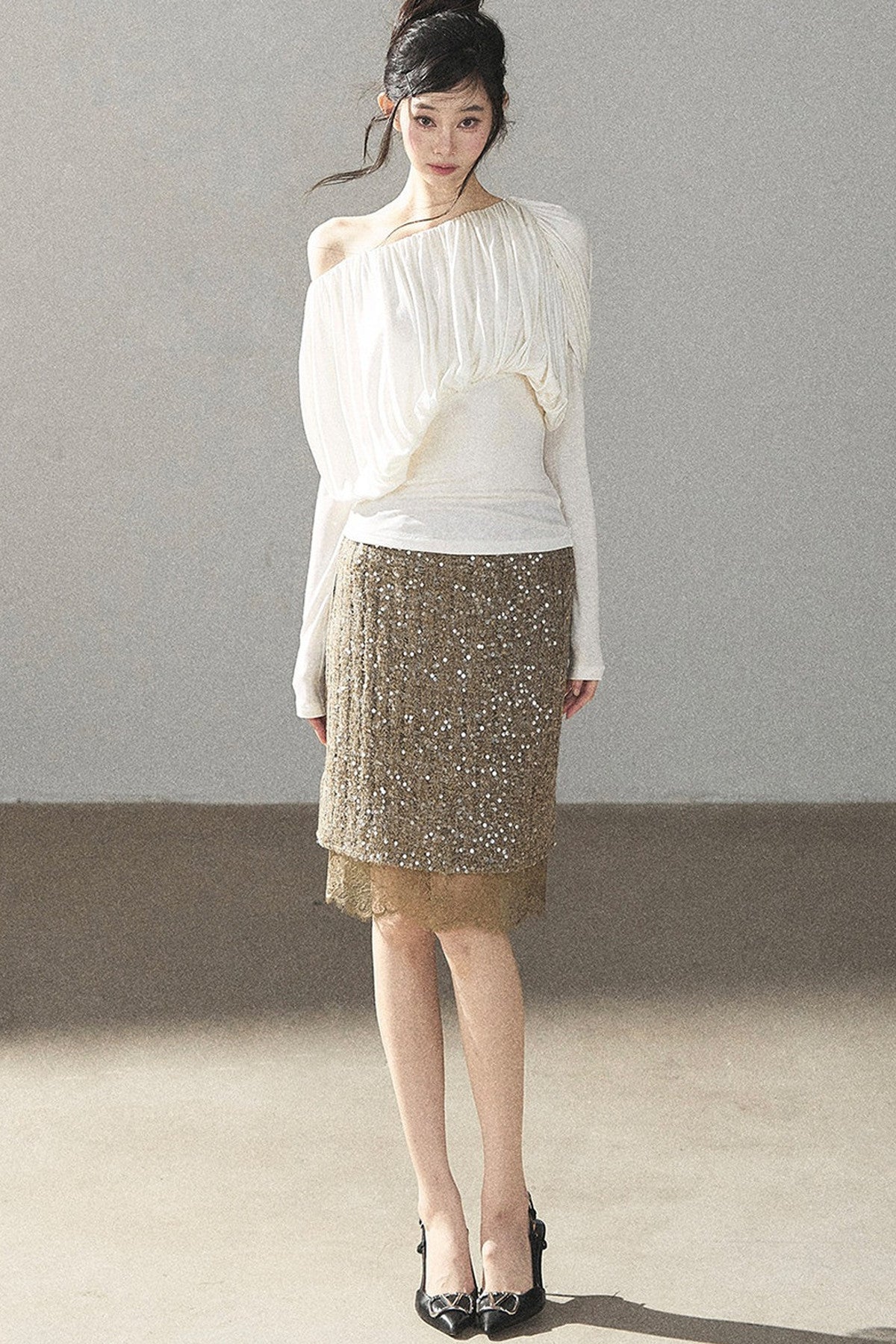 Straight Cut Sequin Lace Skirt