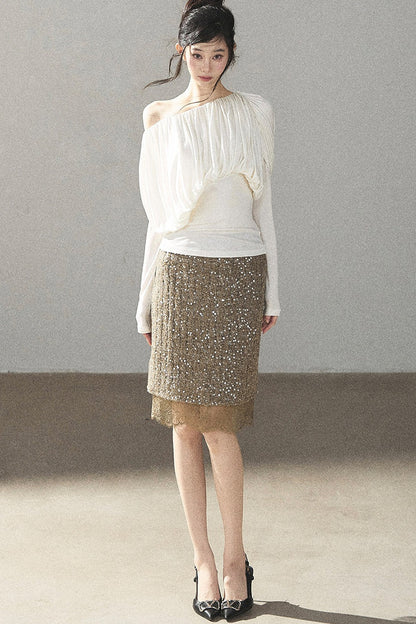 Straight Cut Sequin Lace Skirt