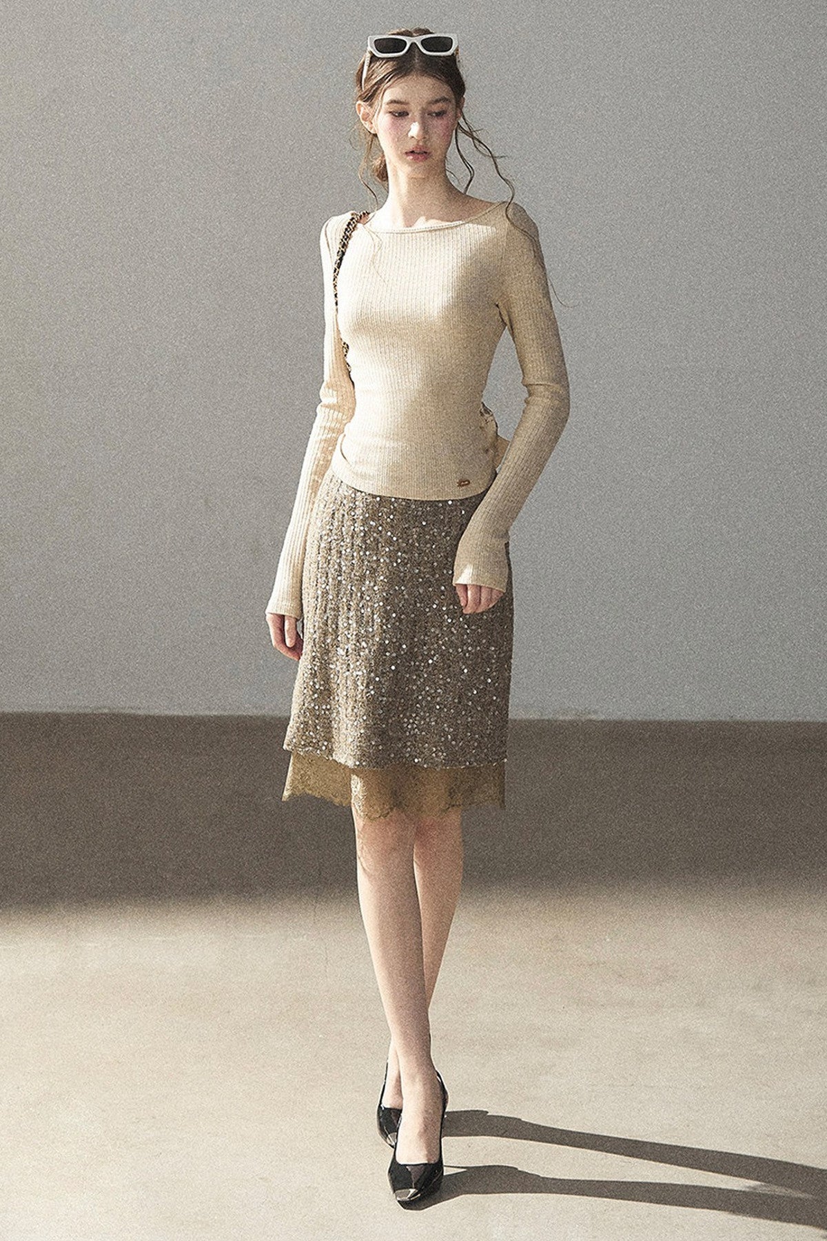 Straight Cut Sequin Lace Skirt