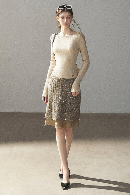 Straight Cut Sequin Lace Skirt