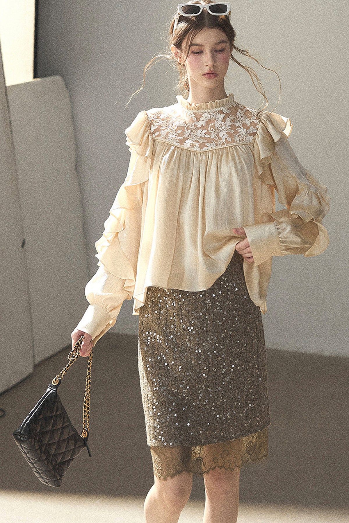 Straight Cut Sequin Lace Skirt