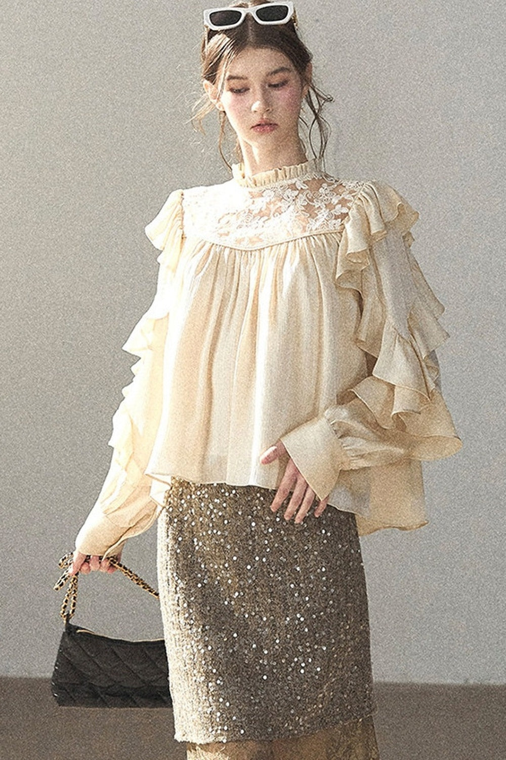 Straight Cut Sequin Lace Skirt