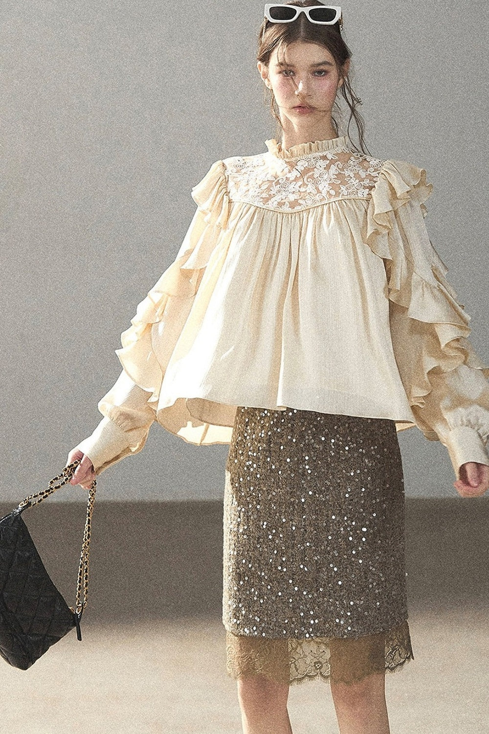 Straight Cut Sequin Lace Skirt
