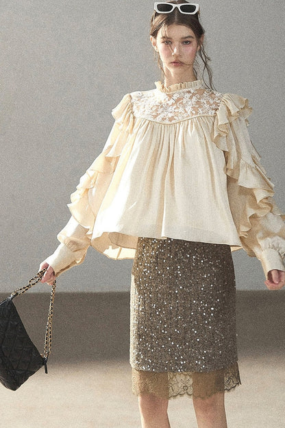 Straight Cut Sequin Lace Skirt