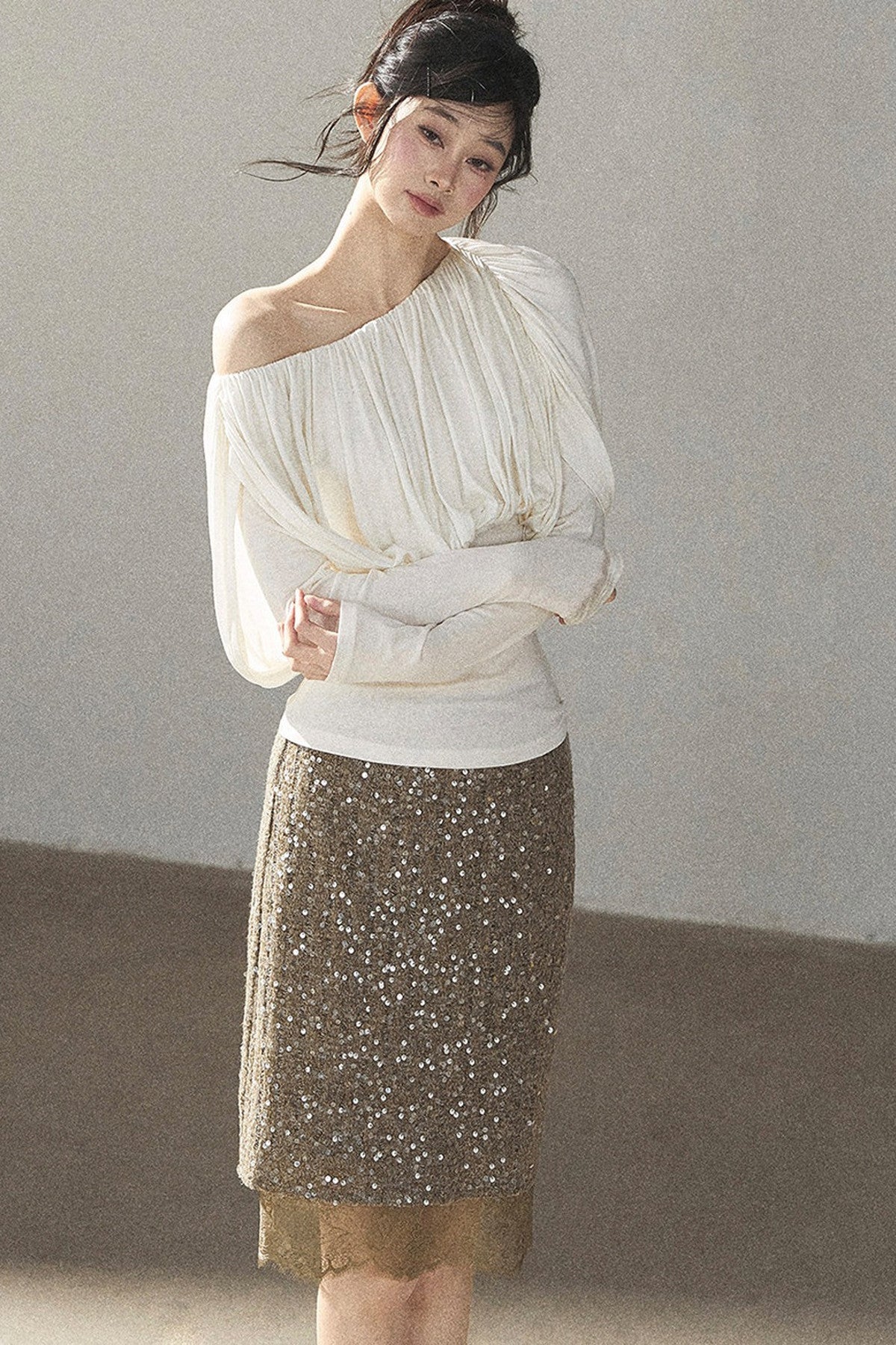 Straight Cut Sequin Lace Skirt