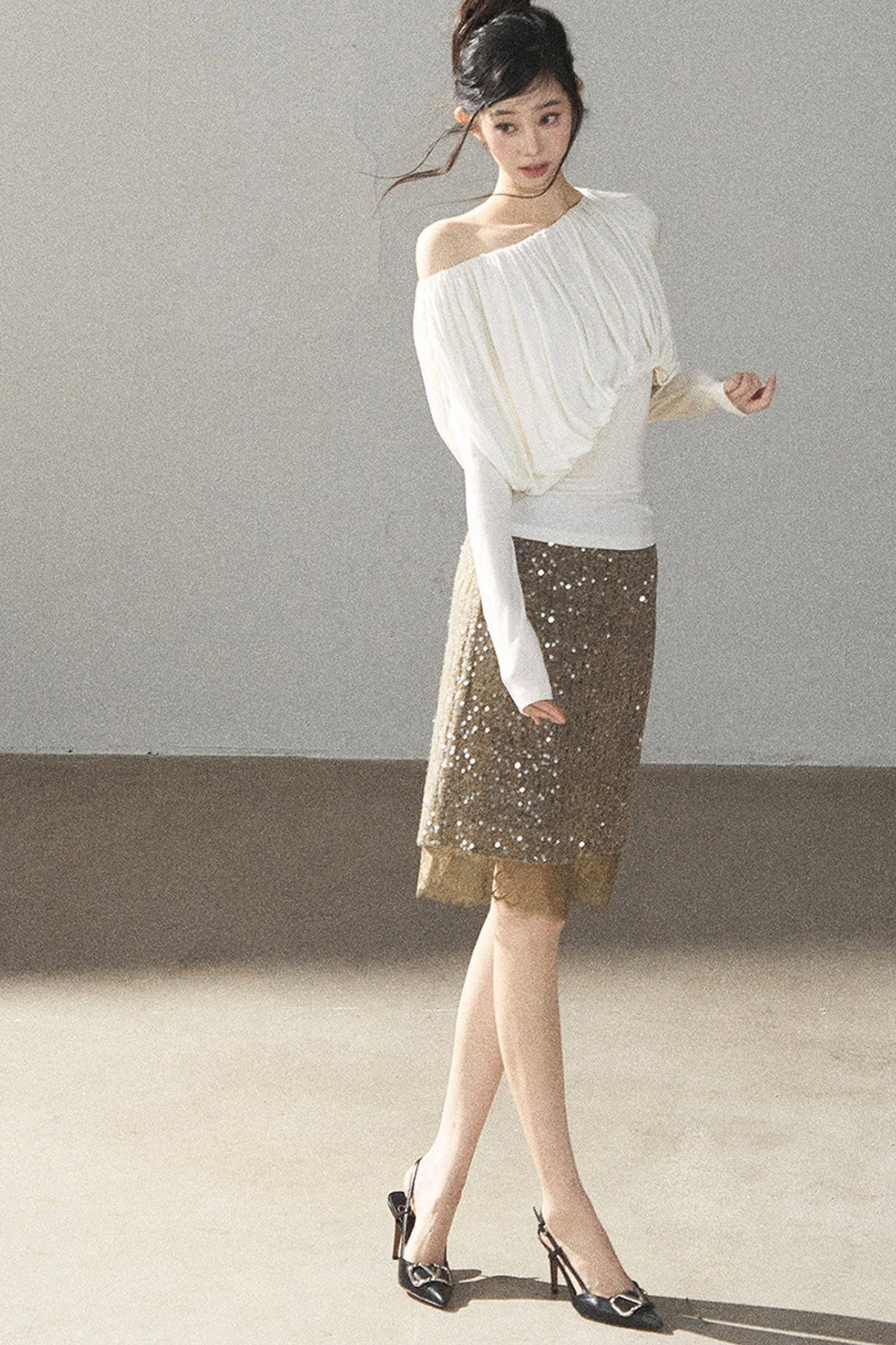 Straight Cut Sequin Lace Skirt
