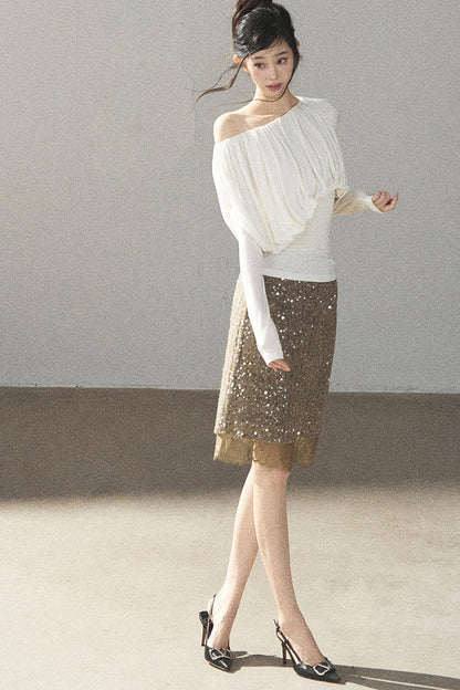 Straight Cut Sequin Lace Skirt