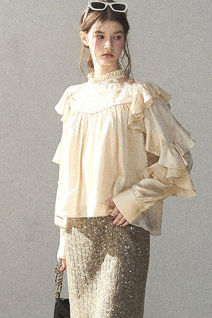 Straight Cut Sequin Lace Skirt
