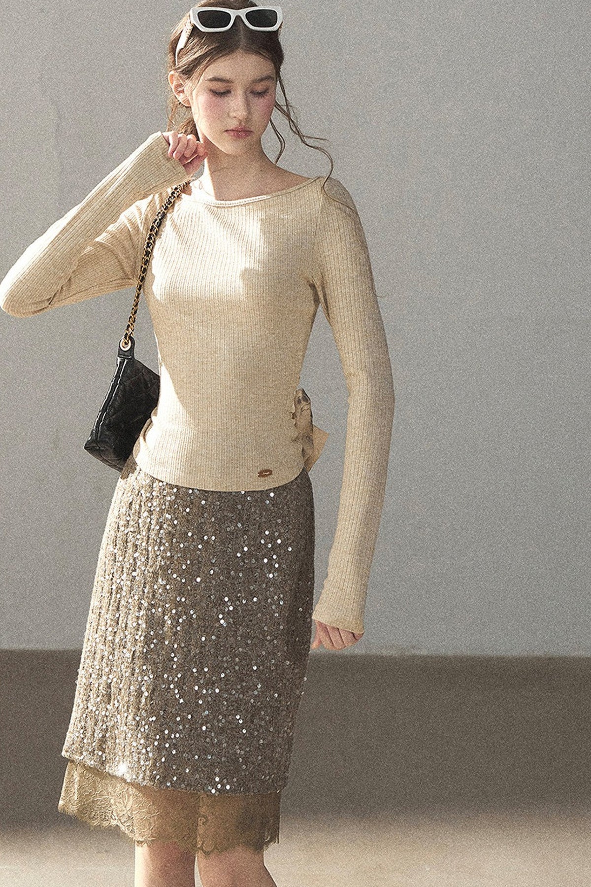 Straight Cut Sequin Lace Skirt