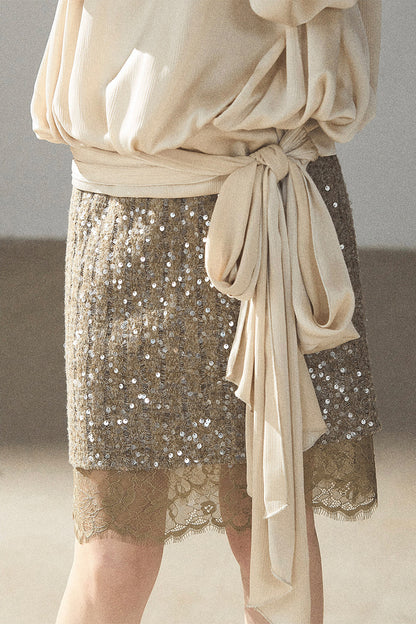 Straight Cut Sequin Lace Skirt
