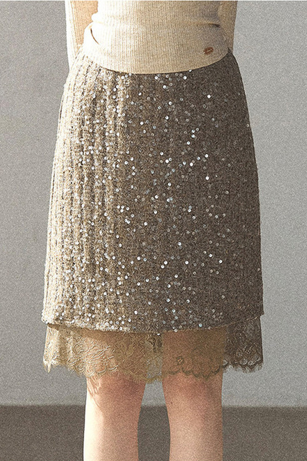 Straight Cut Sequin Lace Skirt